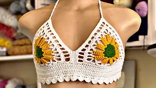 Crochet flower top tutorial / crochet flower bralette tutorial