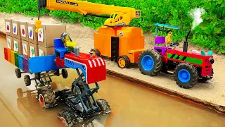 Diy tractor making mini Scissor Lift Up-Down Tractor | Crane rescues Tractor stuck in mud | HP Mini