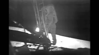 Buzz Aldrin Following Neil Armstrong Down Lunar Module Ladder