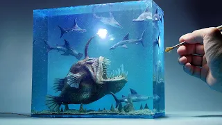 How To Make Deep Sea Fish and Hammerhead Sharks Diorama / Polymer Clay / Epoxy resin