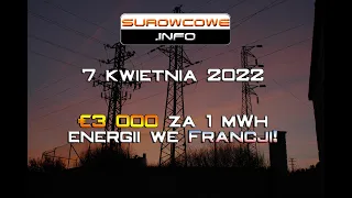 Surowcowe info 7 kwietnia 2022 – €3 000 za 1 mWh energii we Francji!