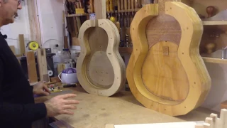 Different types of moulds for making classical guitars.