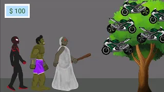 Granny vs Spider man , Hulk Motorcycles Tree Funny Animations - Drawing Cartoons 2