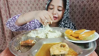 ASMR : EATING SPICY FISH CURRY || CRUNCHY FISH FRY || RICE VENDI || MANGO || SWEET CURD ||