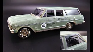 1963 Chevy Nova II Wagon 1/25 Scale Model Kit Build Review and Weathering AMT1202 AMT NEW TOOLING