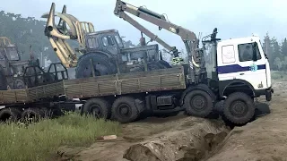 Spintires MudRunner - MZKT 7402 Transporting 3 Tractors