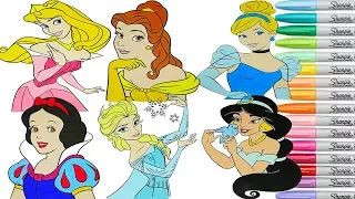Disney Princess Coloring Book Compilation Elsa Cinderella Belle Snow White Jasmine Aurora