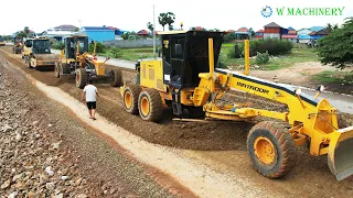 Wonderful Grader Team Spreading Gravel Renew Roads | Nice Activities Grader Trimming Skills