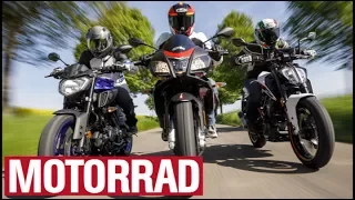 Aprilia Tuono 125 vs. KTM 125 Duke vs. Yamaha MT-125 (English Subtitles)