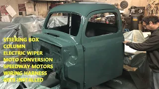 1952 Ford F1 Truck Steering Box, Electric Wiper Motor, Speedway Wiring Harness Install.  Field Find