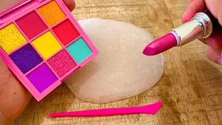 Satisfying Slime Coloring with Makeup! Mixing Lipsticks, Eyeshadow into Clear Slime  | X62