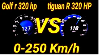 VW Tiguan R 320 hp vs VW Golf R 320  hp  DRAG RACE Acceleration 0-250 km/h