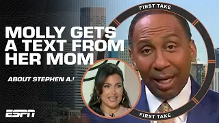 Molly gets a text from her mom about interrupting Stephen A. 😆 | First Take