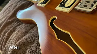 How to convert a satin finish guitar to a gloss finish with out re-spraying