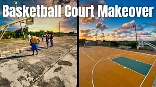 How To Install Recycled Stone And Rubber Coating Over Old Concrete Basketball Court!!
