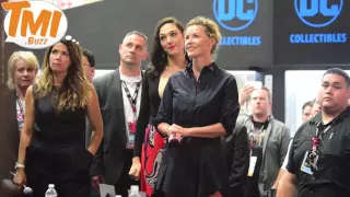 Gal Gadot  is on the verge of mega stardom as she watches the Wonder Woman trailer at Comic-Con