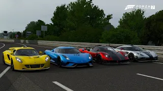 Forza 7 Drag race: Koenigsegg Regera vs One:1 vs Pagani Zonda Cinque (1104hp) vs Hennessey Venom GT