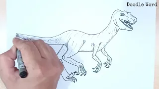 Easy To Follow! Drawing DINOSAUR with( 74 ) | Raptor Dinosaur Drawing