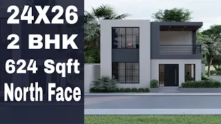 24X26 House plan || 2 BHK || घर का नक्शा || North face || 624 Sqft