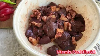 Говяжья печень с салом, просто лакомство. Beef liver with lard, just a delicacy