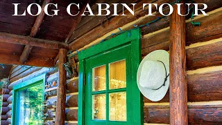 Log Cabin Tour, Summer Walk Through of a Western Canada Tiny Log Cabin Home in the Rocky Mountains