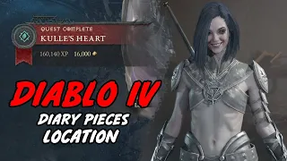 Where are the diary pages located for the Kulle's Heart quest in Diablo IV