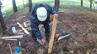 Ставим печь в избушку. Собираем грибы.