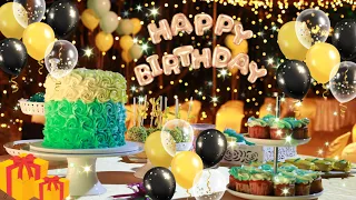Happy birthday wishes with splendid cakes, balloons and a melodious music