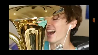 Albert puts water in a tuba 👌