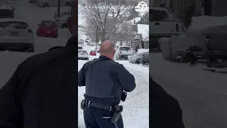 Parked police car create domino effect as vehicles crash down icy Oregon road 🤦‍♂️  #viral