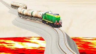 Impossible Long Snaked Rail Tracks vs Trains crossing-Beamng Drive