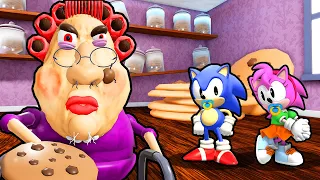 BABY SONIC AND BABY AMY VS ESCAPE EVIL GRANDMA IN ROBLOX