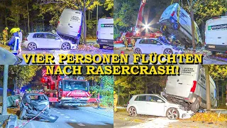 [RASERCRASH ENDET SPEKTAKULÄR] - VIER PERSONEN FLÜCHTEN - | BERLINER FEUERWEHR mit KRAN im EINSATZ