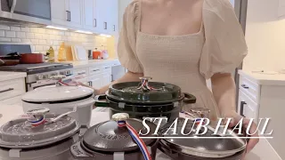 staub haul: unboxing, size comparison, cocotte dutch oven, baby wok