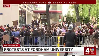 Protests underway at Fordham University as cops in riot gear stand nearby | NBC New York