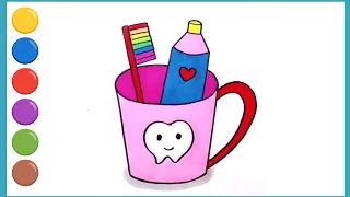 Easy drawing for kids / toothbrush and toothpaste drawing