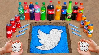 GIANT Twitter logo with Orbeez Coca Cola, Mentos and Popular Sodas underground