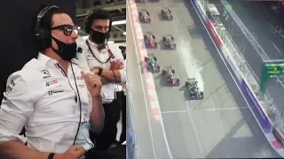 Toto Wolff's reaction of the moment Luis Hamilton missed the first corner at the Baku GP restart.