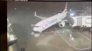 WATCH: Powerful winds move American Airlines plane at North Texas airport