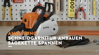 STIHL Motorsäge MS 180 C-BE: Schiene und Kette montieren, Sägekette spannen