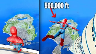 Jumping Off The TALLEST BUILDING as SPIDERMAN In GTA 5.. (Mods)