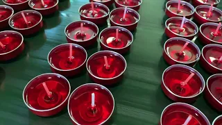 High-speed mass production process of small smokeless candles. Candle factory