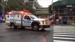 NYPD ESU TRUCK RESPONDING URGENTLY ON 9TH AVENUE IN HELL'S KITCHEN, MANHATTAN IN NEW YORK CITY.