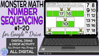 Monster Math  Before and After Number Sequencing PREVIEW (Digital Drag & Drop via Noodle Nook)