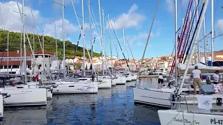 Two Sailboats leaving the harbor of Korcula, Croatia