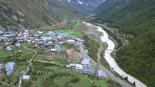 Chitkul - a green valley in Kinnaur, close to the Indo-Tibetan border: aerial view