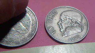 error EN FECHA CABEZA Y OREJA 1PESO  1975 MÉXICO-MÉJICO