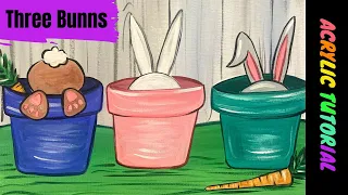 🐰EP153- 'Three Bunnies' easy acrylic painting tutorial for Easter cute bunnies in flower pots