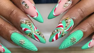 Watch Me Work: Candy Cane Bling and 3D Sweater Nail Art