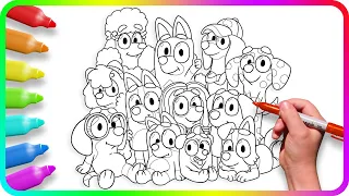 BLUEY Coloring Pages. How to color Bluey, Bingo, Coco, Rusty and others  Easy Drawing Tutorial Art